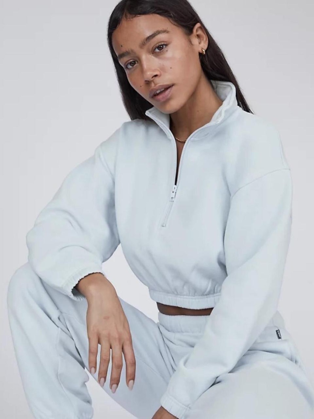 TNA Aritzia Pure Fleece Quarter Zip Cropped Sweatshirt Grey Size M